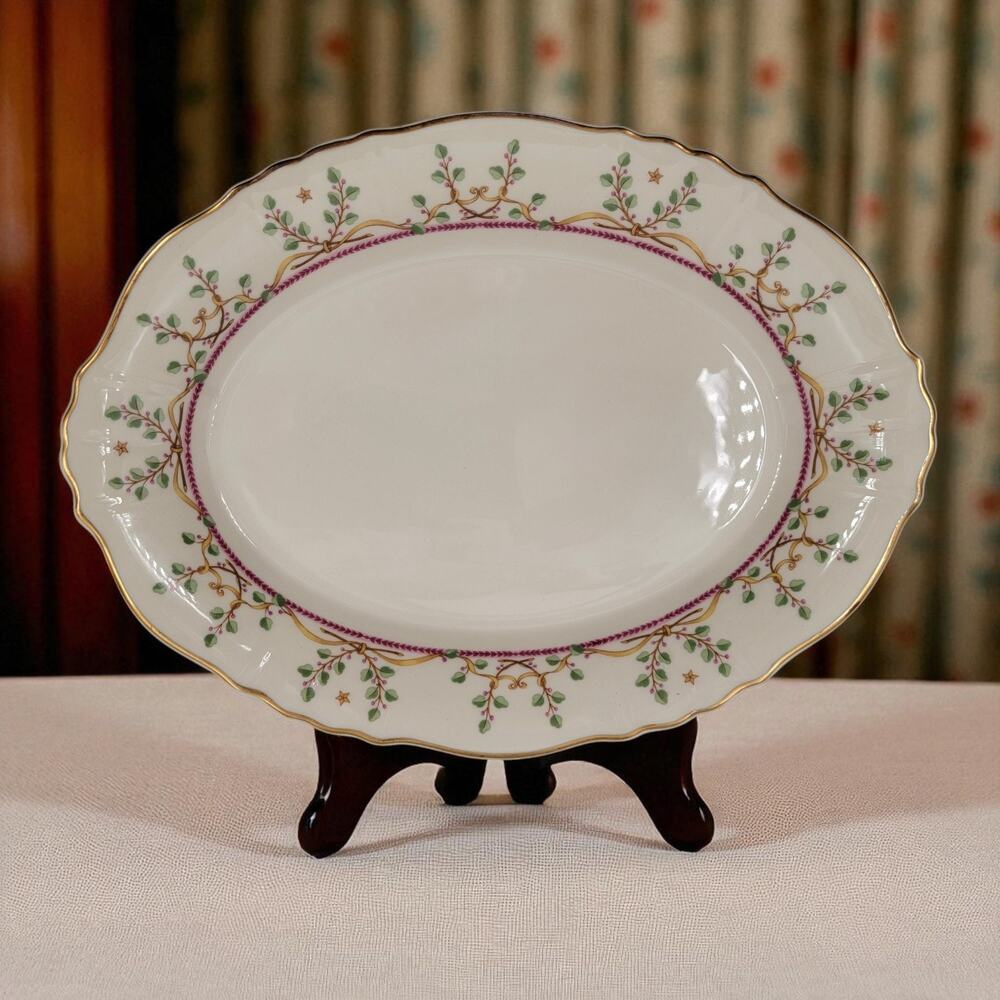 Syracuse Pendleton Federal Oval Serving Platter 12" X 9" Gold Trim Floral Plate